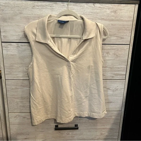 Karen Scott Beige Collared Sleeveless Polo Tank Top Size XL Casual Knit Stretch - Picture 1 of 4